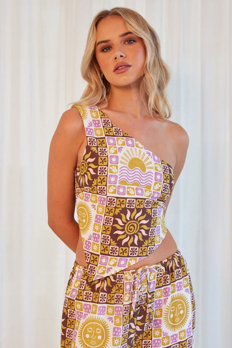 Multi Abstract Scarf Top Onle Shoulder Tie Back sold by Ally Fashion product image thumbnail 3