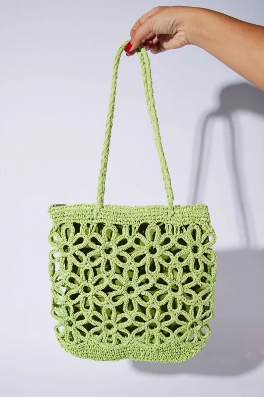 Green Flower Crochet Shopper Bag sold by Ally Fashion