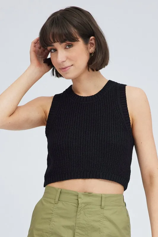 Black Knit Vest Crew Neck sold by Ally Fashion