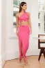 Pink One Shoulder Crop Top Ring Ribbed sold by Ally Fashion