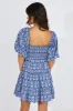 Blue Floral Fit And Flare Mini Dress Puff Sleeve sold by Ally Fashion