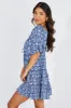 Blue Floral Fit And Flare Mini Dress Puff Sleeve sold by Ally Fashion