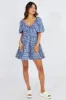 Blue Floral Fit And Flare Mini Dress Puff Sleeve sold by Ally Fashion