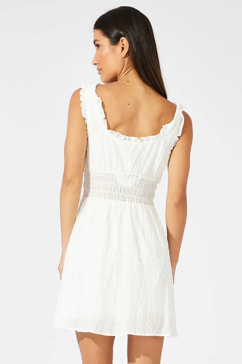 White Fit and Flare Dress Sleeveless Shirred Waist sold by Ally Fashion product image thumbnail 5