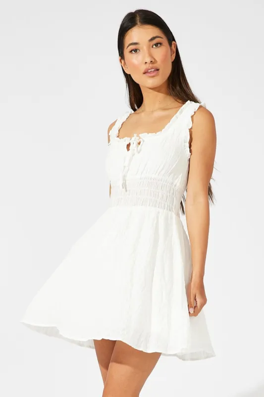 White Fit and Flare Dress Sleeveless Shirred Waist sold by Ally Fashion