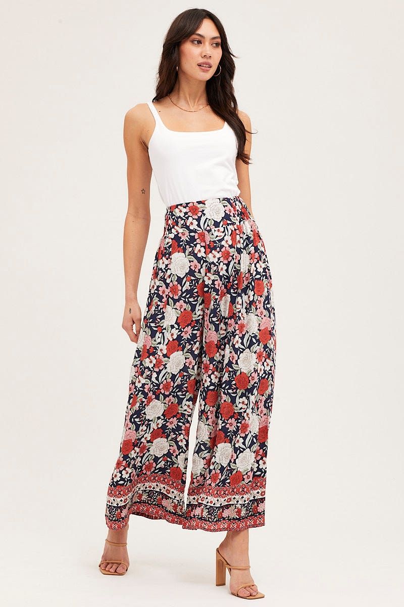 Boho Print Wide Leg Pants High Rise Elastic Waist sold by Ally Fashion product image thumbnail 3