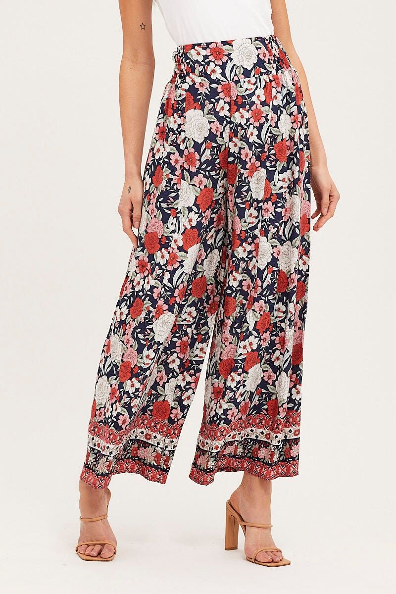 Boho Print Wide Leg Pants High Rise Elastic Waist sold by Ally Fashion product image thumbnail 2