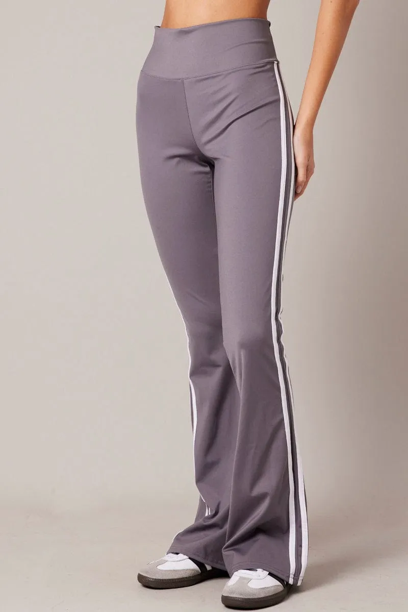 Grey Flare Yoga Pants Side Stripe sold by Ally Fashion product image thumbnail 4