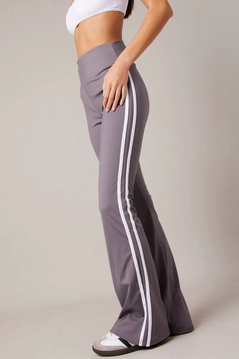 Grey Flare Yoga Pants Side Stripe | Parallel