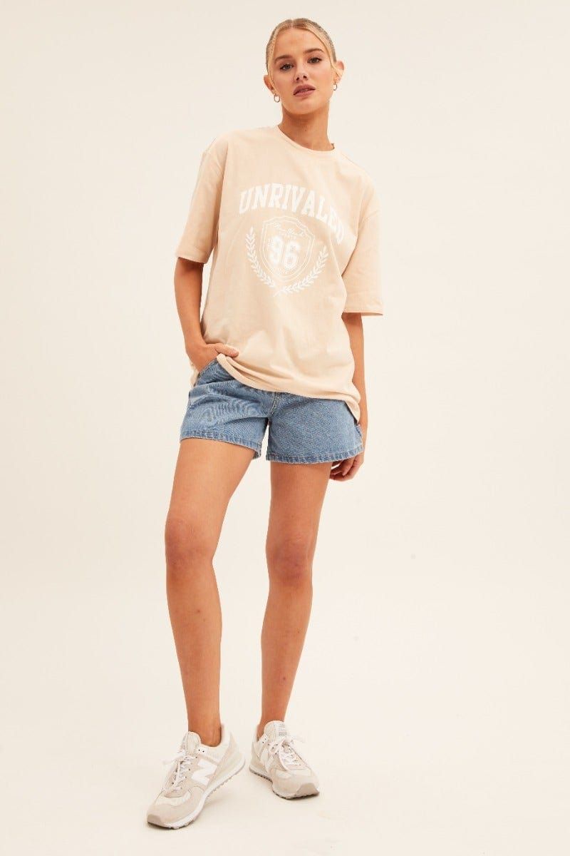 Beige Graphic T-Shirt Short Sleeve Crew Neck sold by Ally Fashion product image thumbnail 2