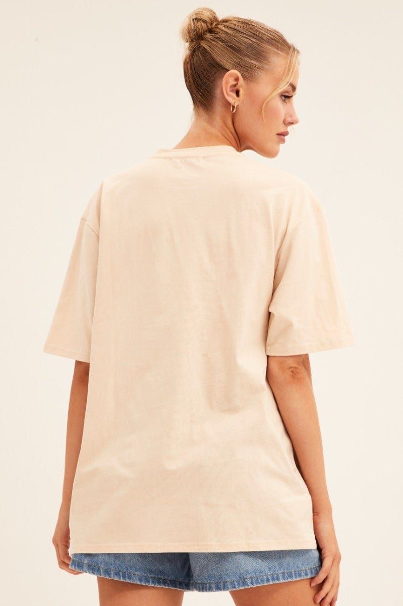 Beige Graphic T-Shirt Short Sleeve Crew Neck sold by Ally Fashion product image thumbnail 5