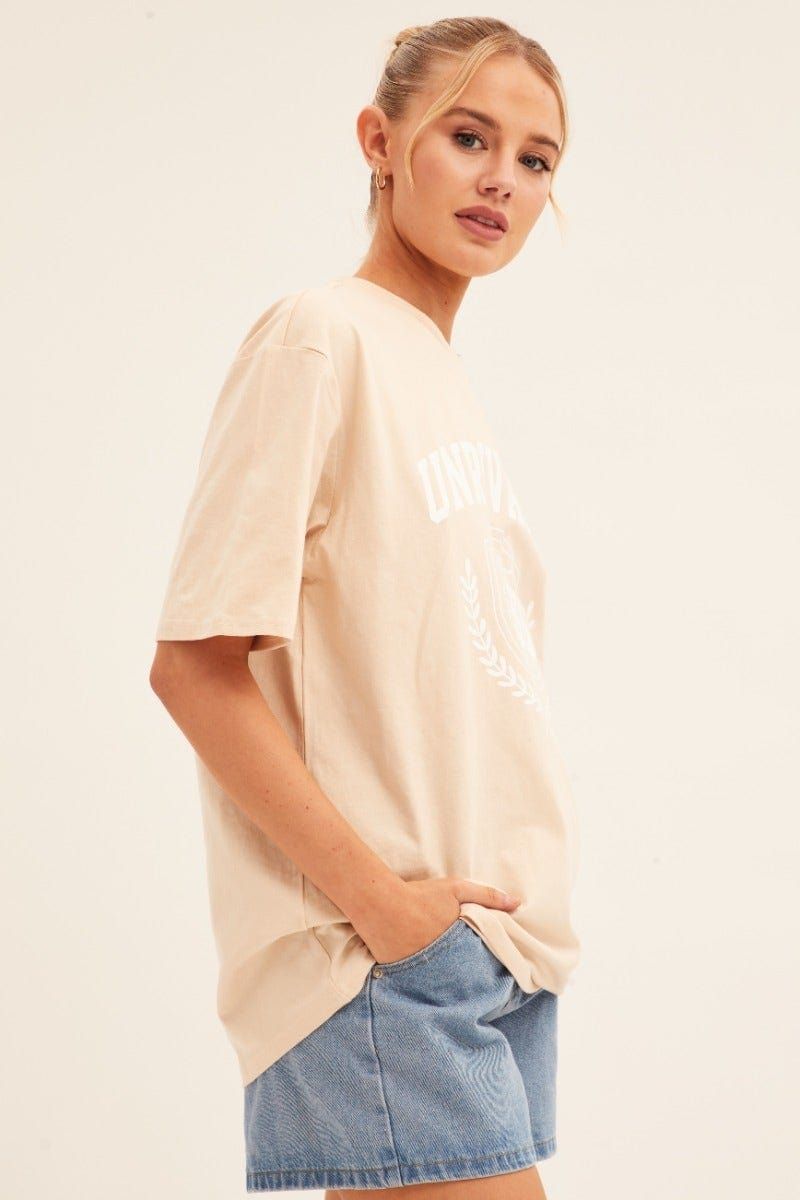 Beige Graphic T-Shirt Short Sleeve Crew Neck sold by Ally Fashion product image thumbnail 4