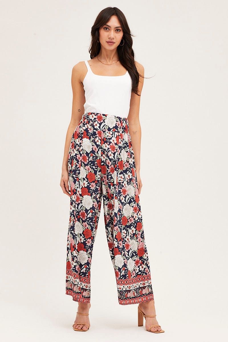 Boho Print Wide Leg Pants High Rise Elastic Waist sold by Ally Fashion