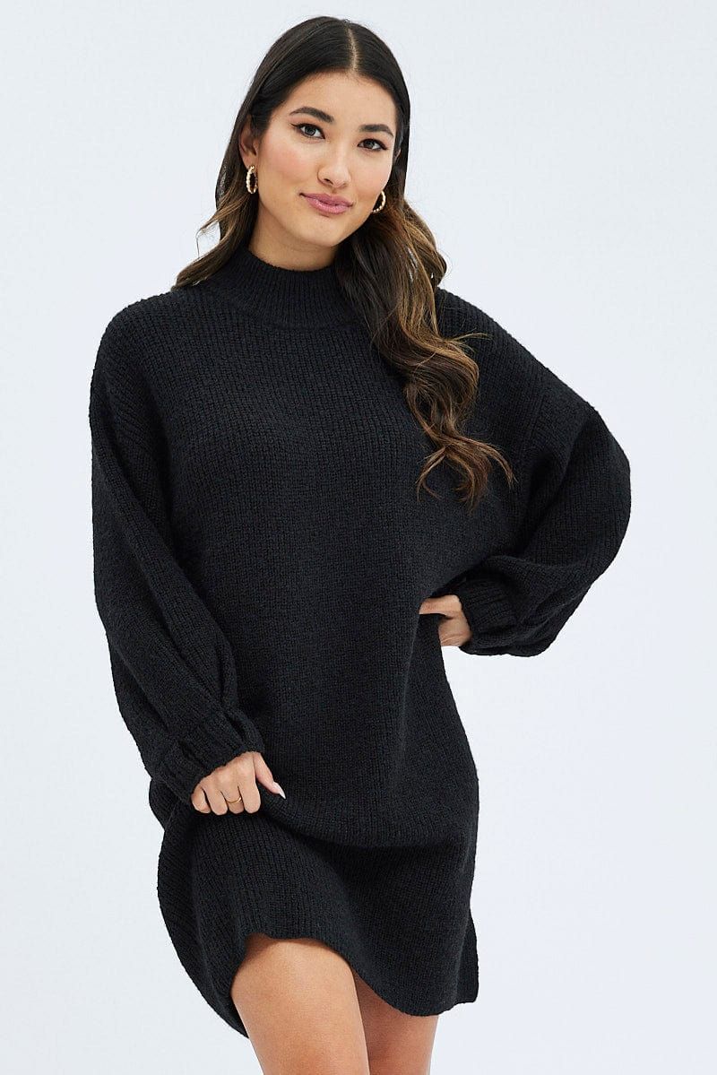 Black Knit Dress Long Sleeve Turtleneck Oversized sold by Ally Fashion product image thumbnail 3