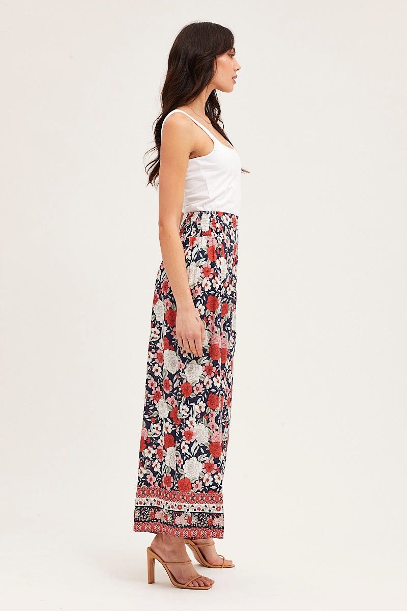 Boho Print Wide Leg Pants High Rise Elastic Waist sold by Ally Fashion product image thumbnail 4
