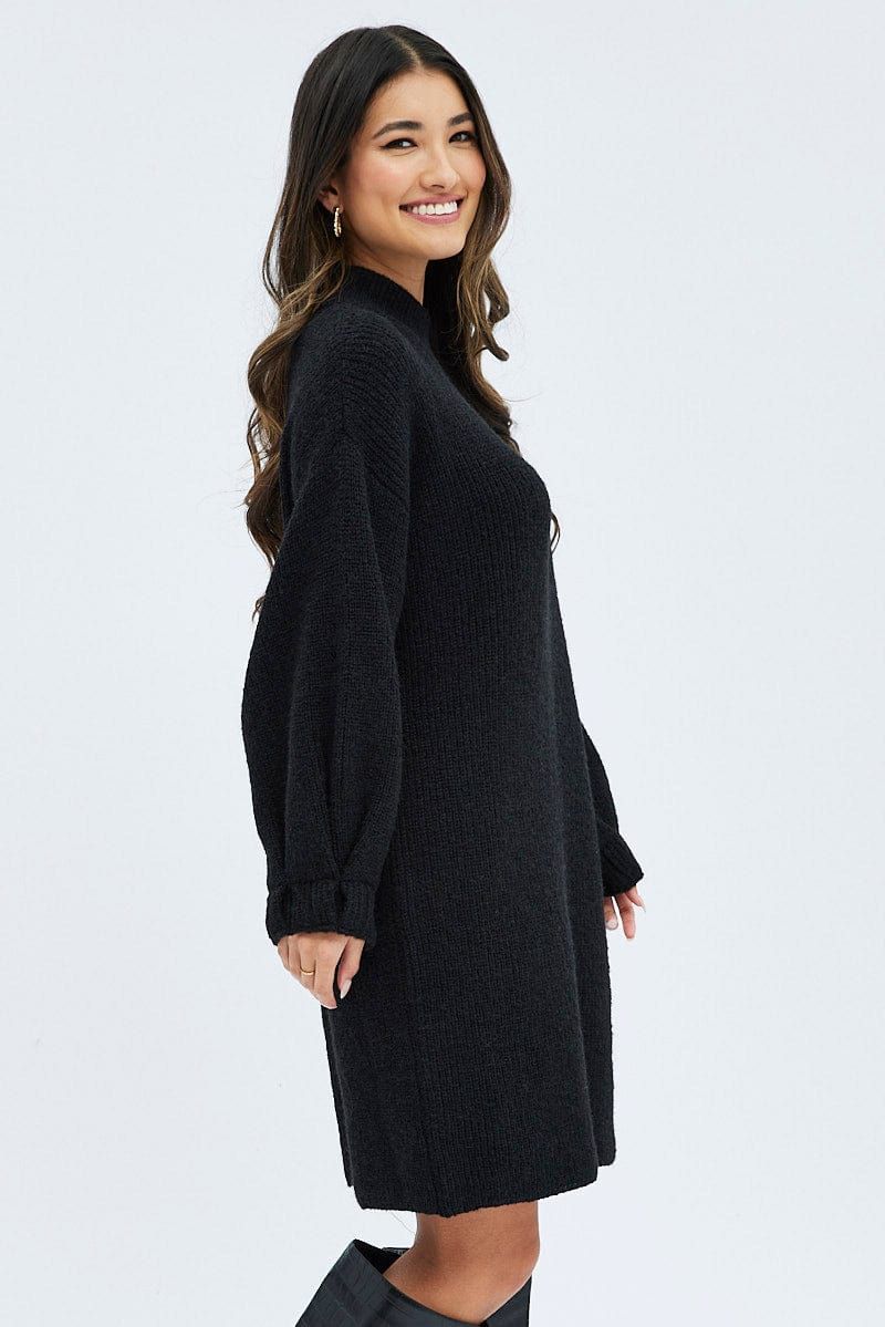 Black Knit Dress Long Sleeve Turtleneck Oversized sold by Ally Fashion product image thumbnail 4