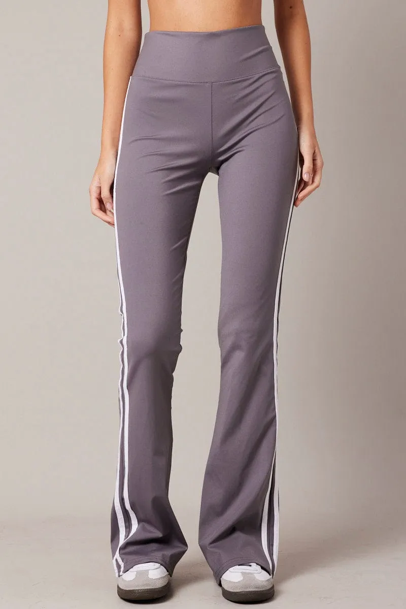 Grey Flare Yoga Pants Side Stripe sold by Ally Fashion product image thumbnail 3