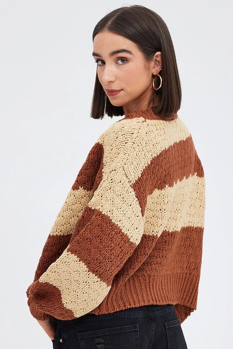 Beige Stripe Oversized Crop Cardigan sold by Ally Fashion product image thumbnail 5