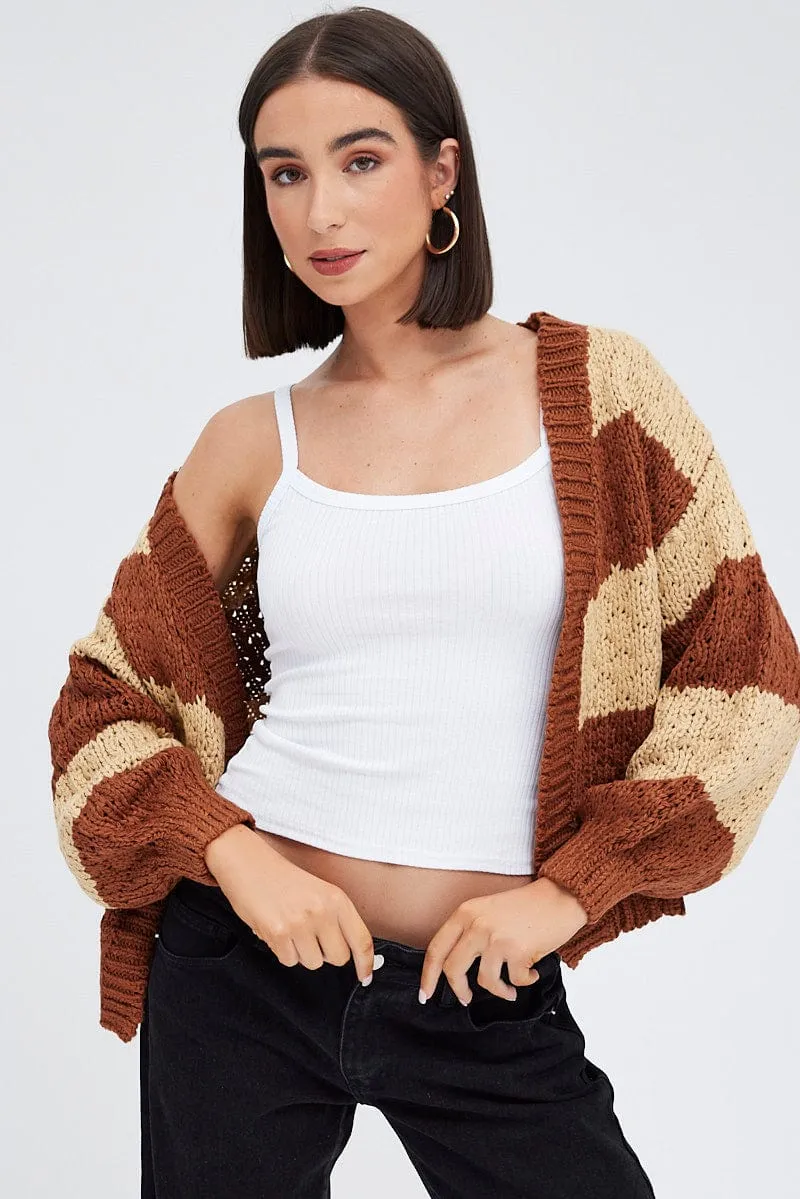 Beige Stripe Oversized Crop Cardigan sold by Ally Fashion product image thumbnail 3