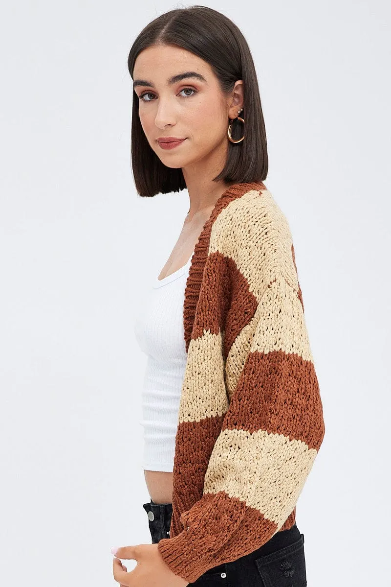 Beige Stripe Oversized Crop Cardigan sold by Ally Fashion product image thumbnail 4