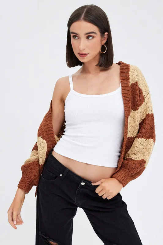 Beige Stripe Oversized Crop Cardigan made by Ally Fashion