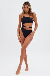 Black One Shoulder Cut Out One Piece Swimsuit sold by Ally Fashion