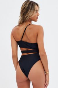Black One Shoulder Cut Out One Piece Swimsuit sold by Ally Fashion