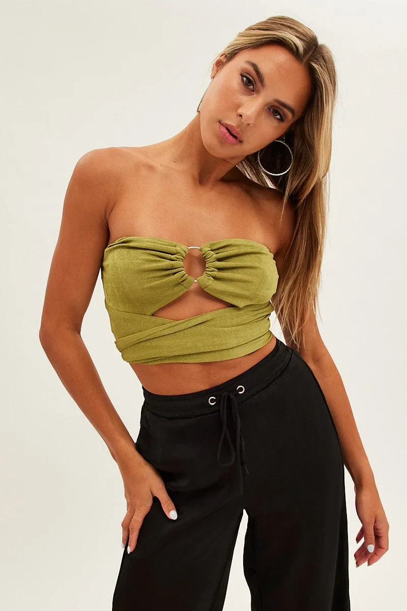Green Ring Detail Strapless Crop Top sold by Ally Fashion