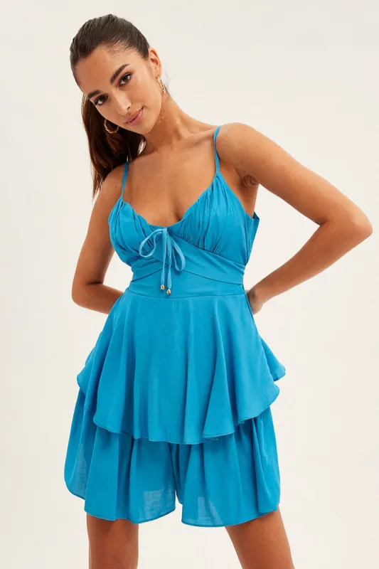 Blue Fit And Flare Playsuit Sleeveless V-Neck sold by Ally Fashion
