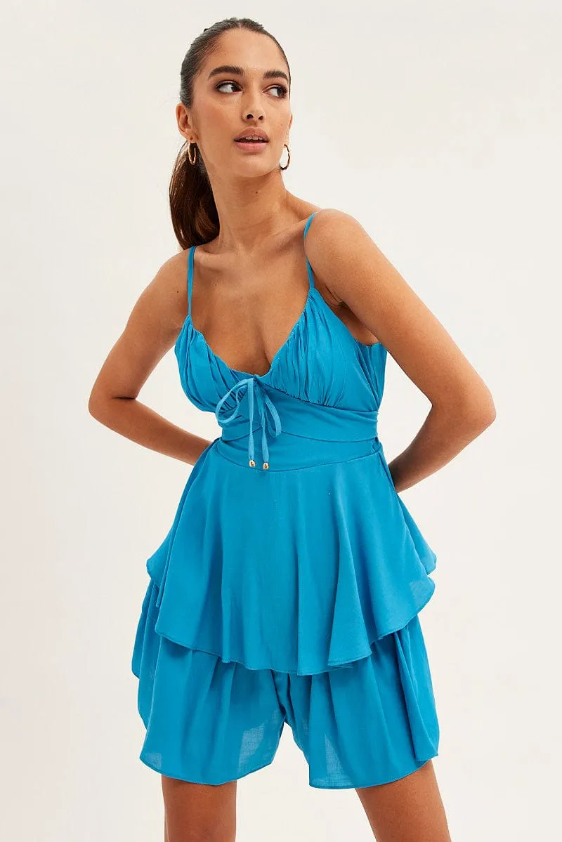 Blue Fit And Flare Playsuit Sleeveless V-Neck sold by Ally Fashion product image thumbnail 3