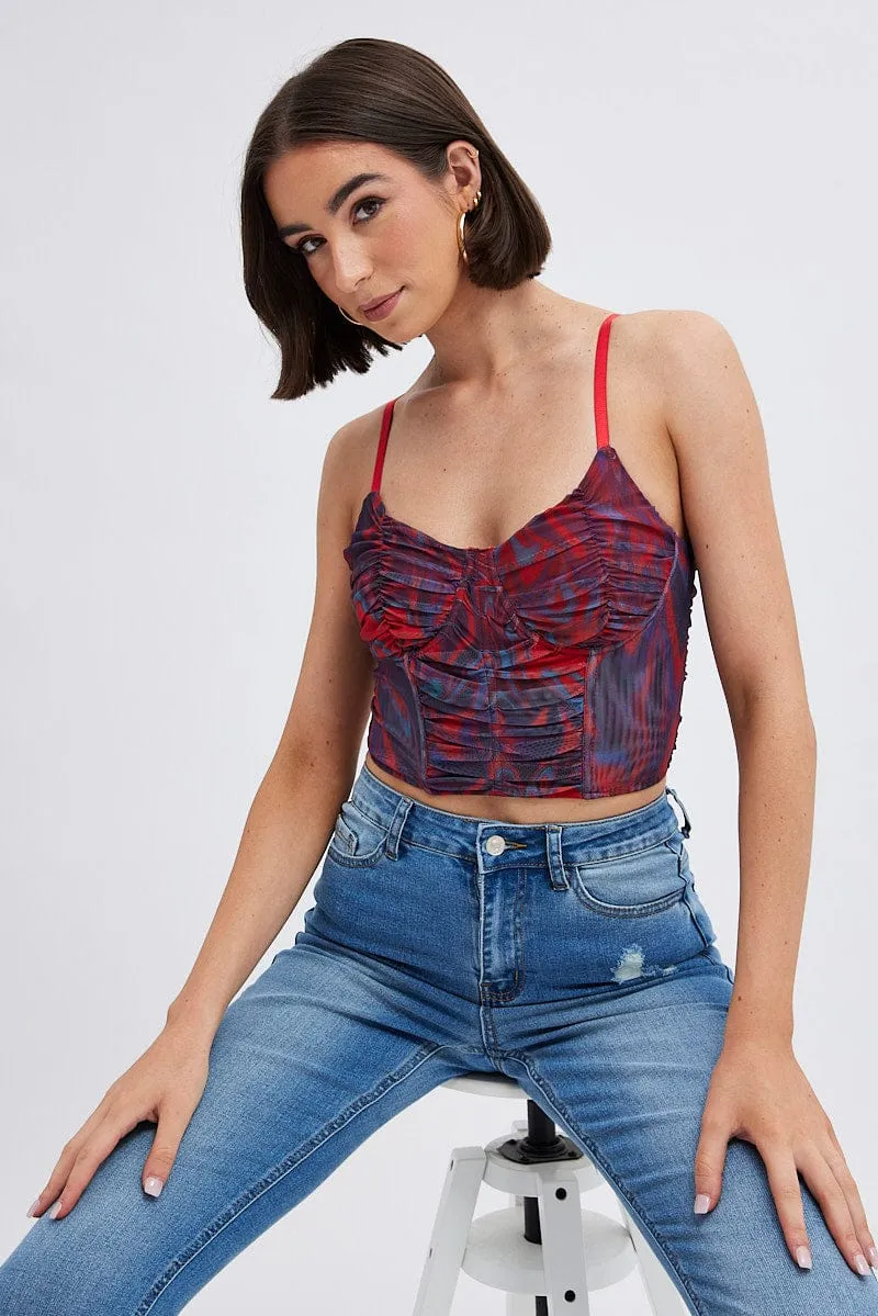 Red Abstract Short Top Sleeveless Abstract Prints sold by Ally Fashion
