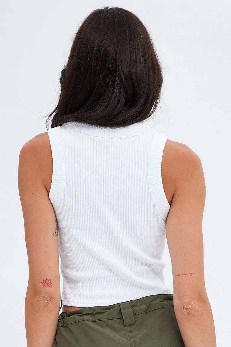 White Crop Tank Top Crew neck sold by Ally Fashion product image thumbnail 5