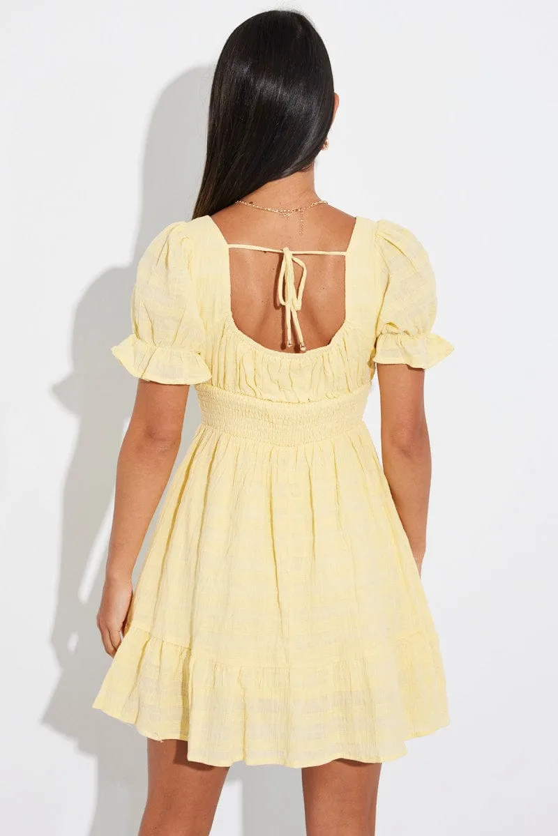 Yellow Fit And Flare Dress Puff Sleeve sold by Ally Fashion product image thumbnail 5