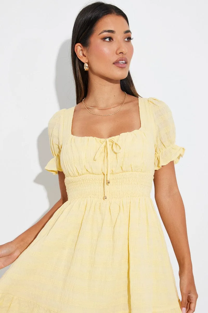 Yellow Fit And Flare Dress Puff Sleeve sold by Ally Fashion product image thumbnail 3
