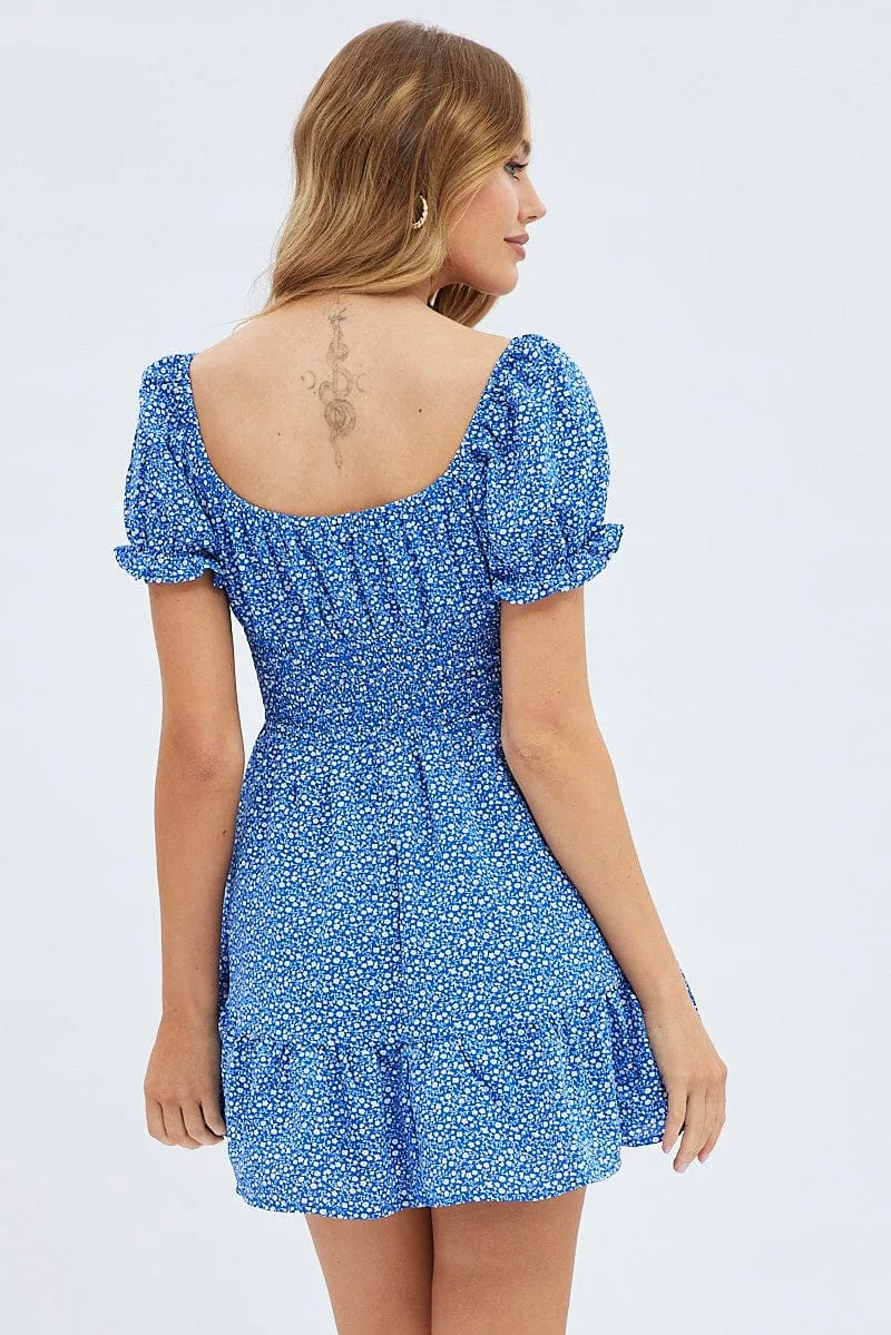 Blue Floral Fit And Flare Dress Short Sleeve Mini sold by Ally Fashion product image thumbnail 5