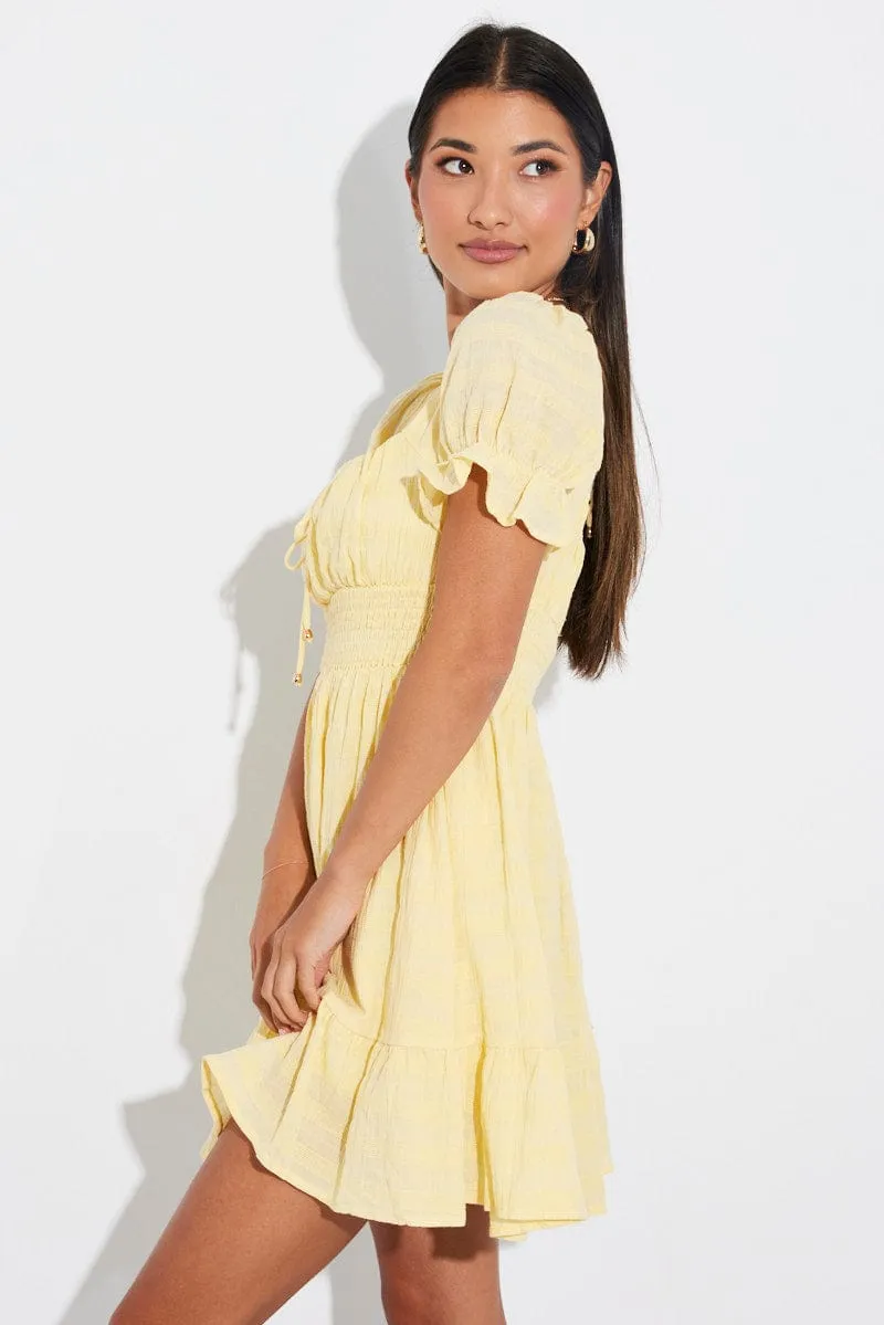 Yellow Fit And Flare Dress Puff Sleeve sold by Ally Fashion product image thumbnail 4