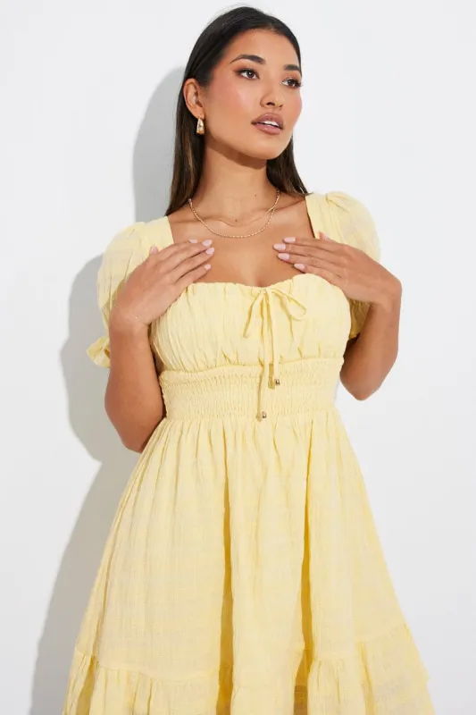 Yellow Fit And Flare Dress Puff Sleeve sold by Ally Fashion