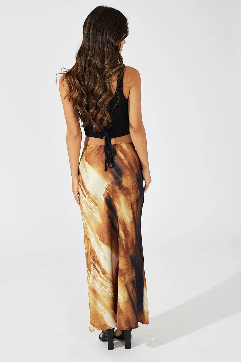 Brown Abstract Slip Skirt Maxi Satin sold by Ally Fashion product image thumbnail 5