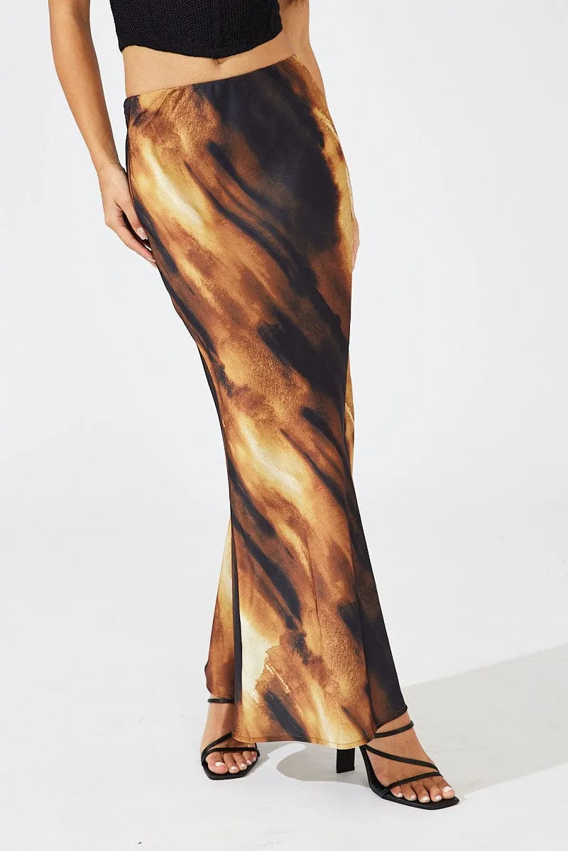 Brown Abstract Slip Skirt Maxi Satin sold by Ally Fashion product image thumbnail 2