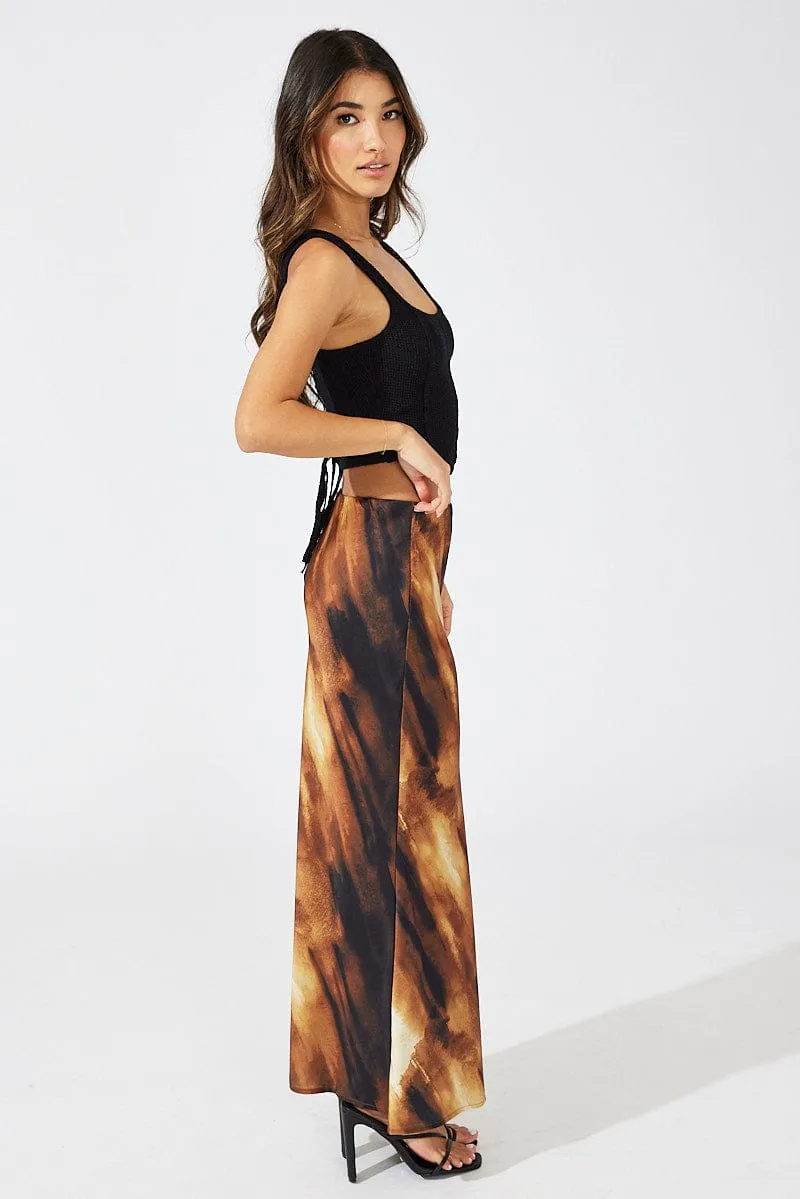 Brown Abstract Slip Skirt Maxi Satin sold by Ally Fashion product image thumbnail 4
