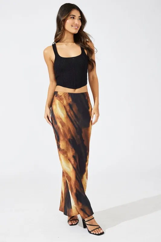 Brown Abstract Slip Skirt Maxi Satin sold by Ally Fashion