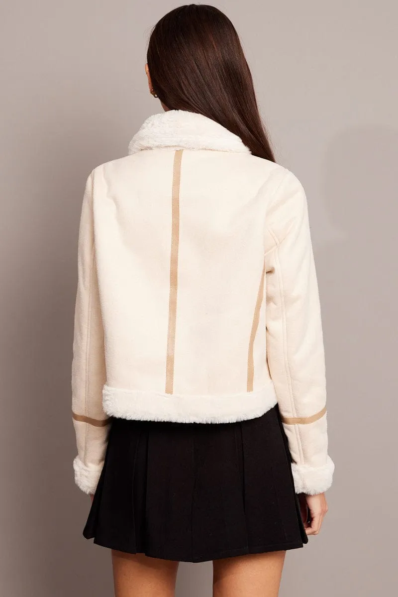 Beige Aviator Jacket Long Sleeve Faux Leather sold by Ally Fashion product image thumbnail 5