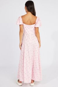 Pink Floral Ruched Bust Maxi Dress Short Sleeve sold by Ally Fashion