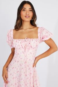 Pink Floral Ruched Bust Maxi Dress Short Sleeve sold by Ally Fashion