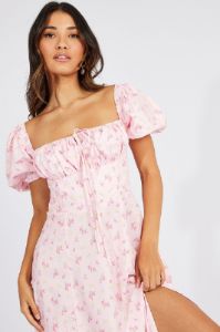 Pink Floral Ruched Bust Maxi Dress Short Sleeve sold by Ally Fashion