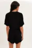 Black Playsuit Short Sleeve V-Neck Linen Blend sold by Ally Fashion