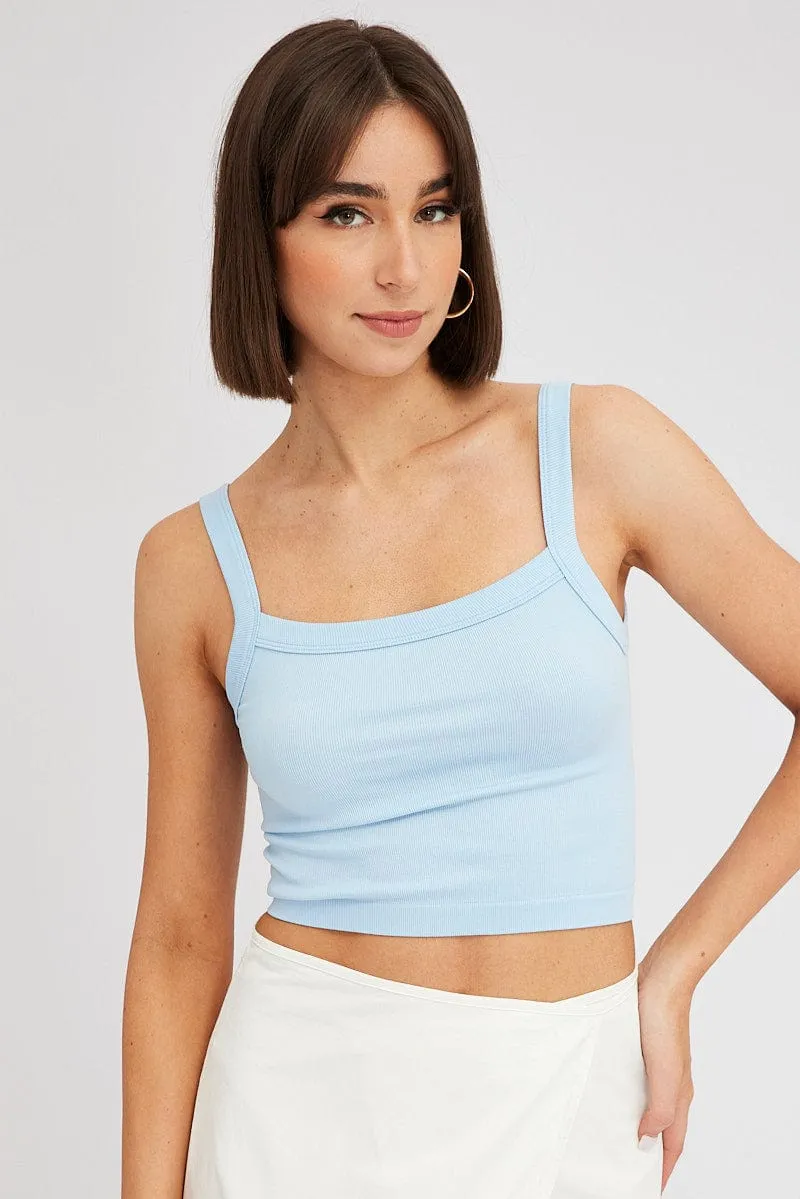 Blue Singlet Top Round Neck Seamles sold by Ally Fashion