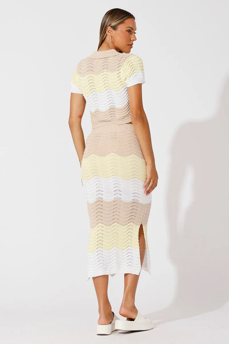 Beige Stripe Knit Skirt Midi Crochet sold by Ally Fashion product image thumbnail 5