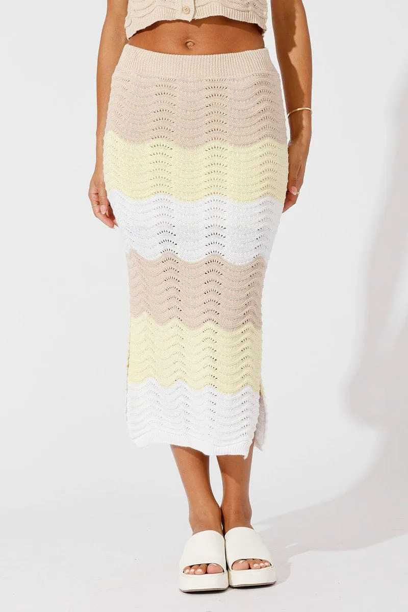 Beige Stripe Knit Skirt Midi Crochet sold by Ally Fashion product image thumbnail 2