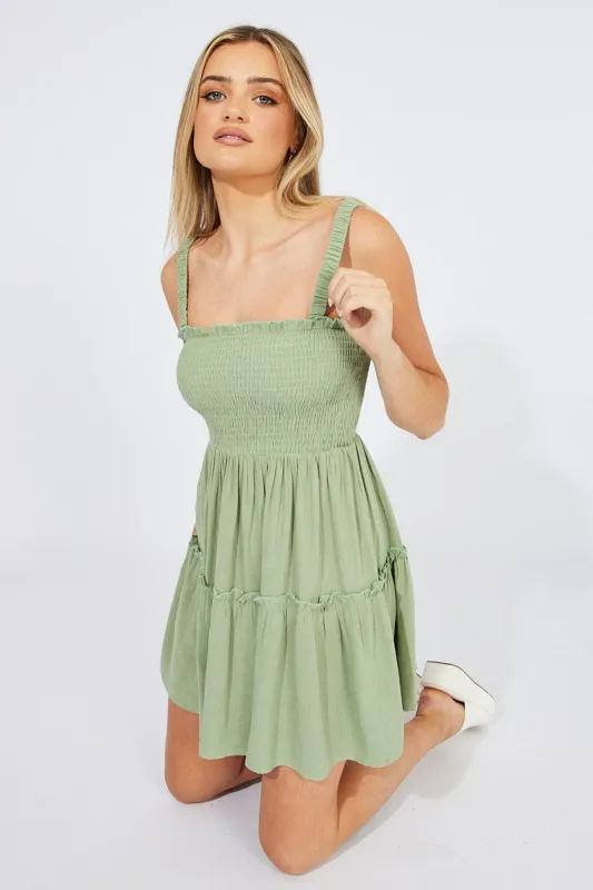 Green Fit And Flare Dress Sleeveless Mini sold by Ally Fashion